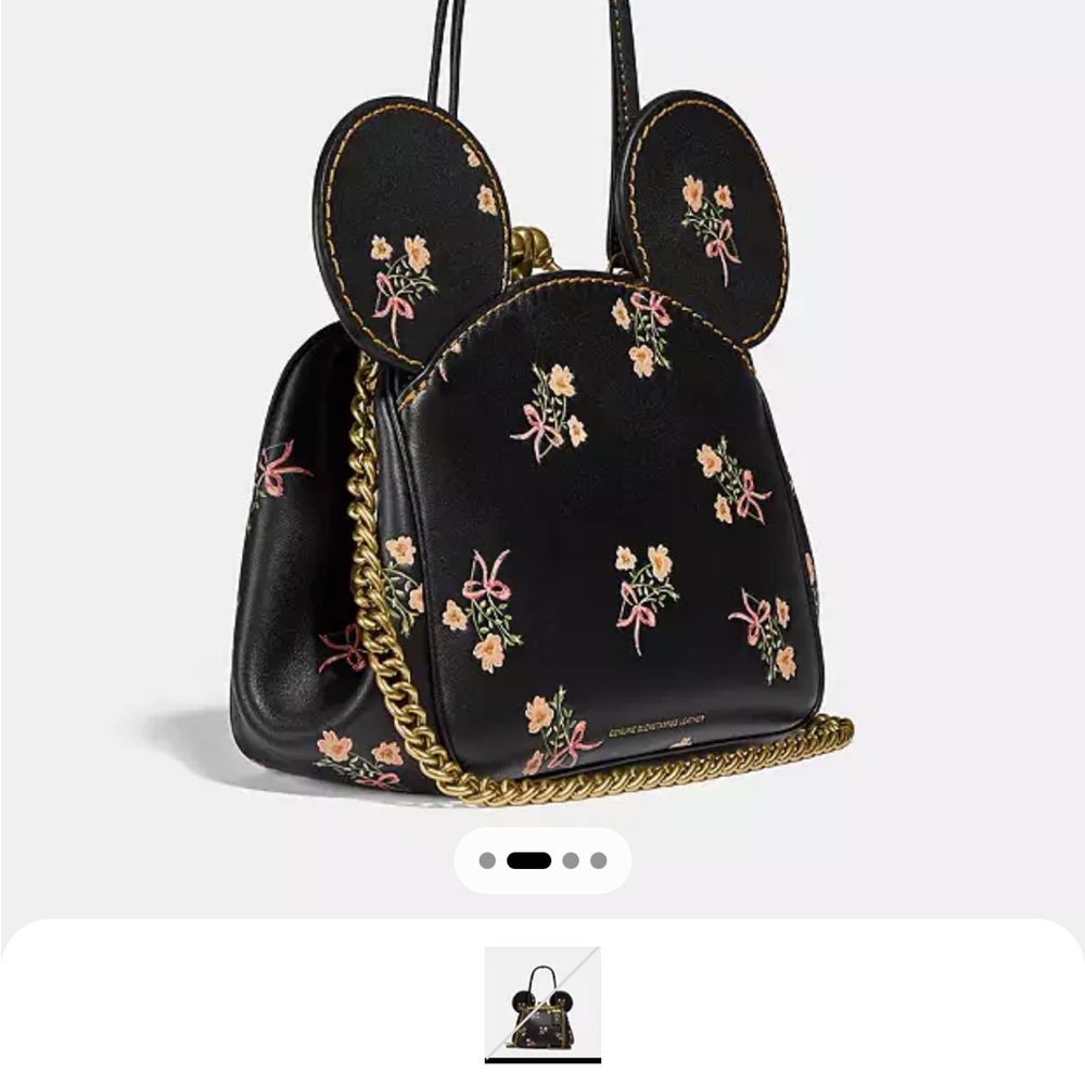 Coach X Disney Kiss Lock Floral Bag With Mickey/ Minnie Mouse Ears Black Leather